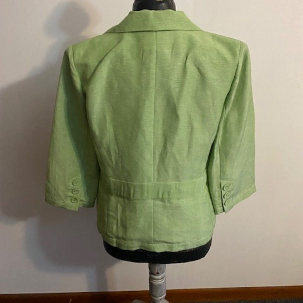 Emma James Green Linen blend belted 1 button 3/4 sleeves blazer, size 12 - Picture 2 of 3
